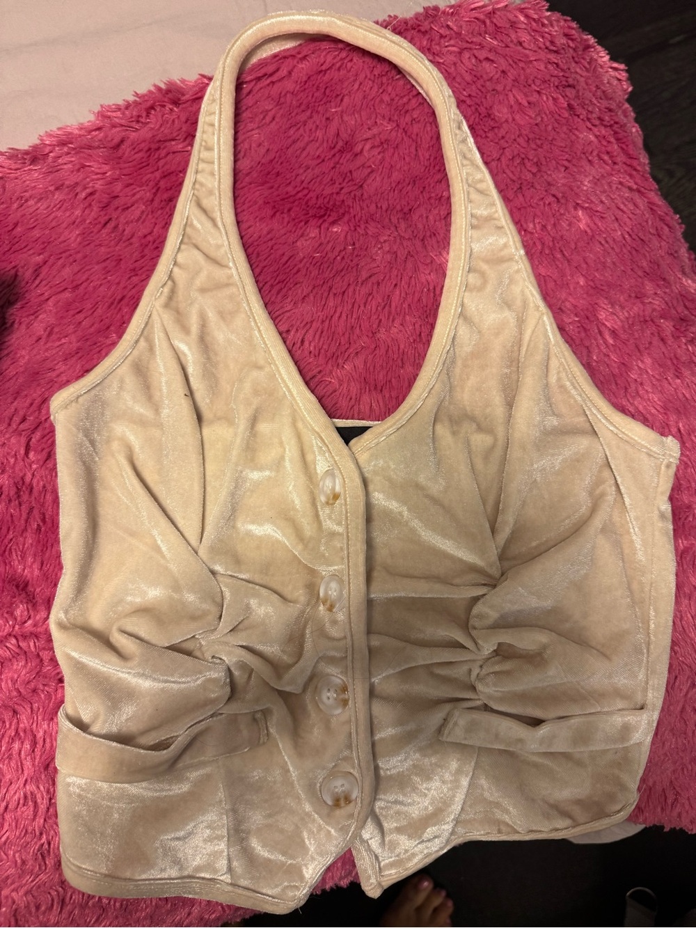 Cider Cream Velvet Halter Button-Front Camisole